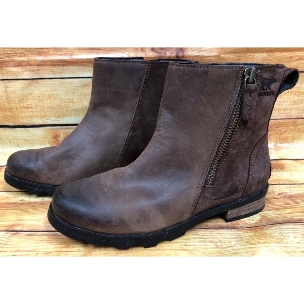 Sorel Emilie Brown Leather Chelsea Boots Womens 6 / 37 (u6o)